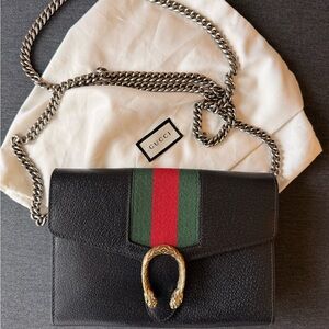 Gucci Black Leather Crossbody with Green and Red Web Stripe